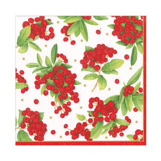 Christmas Berry Paper Luncheon Napkins in Red - 20 Per Package 17230L