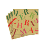 Merry Christmas Toss Paper Cocktail Napkins in Gold - 20 Per Package 17260C