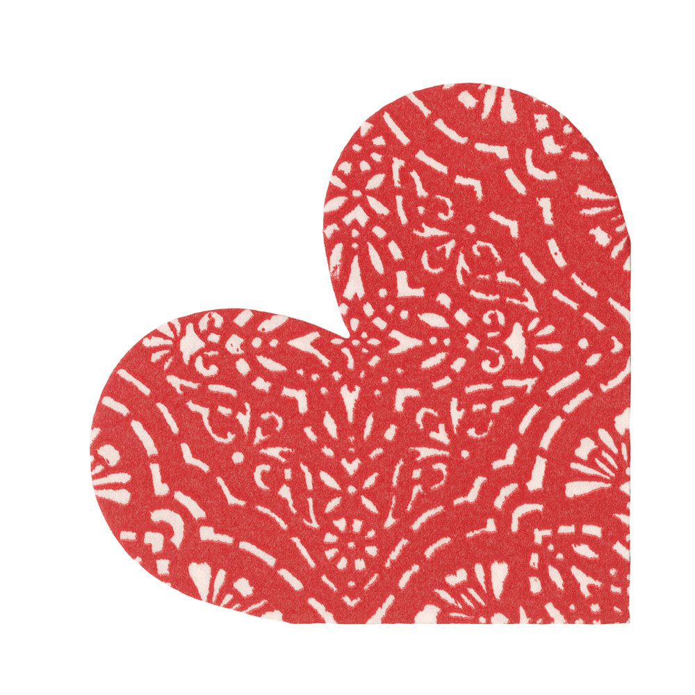 Annika Heart Die-Cut Paper Linen Luncheon Napkins in Red - 15 Per Package 17302LGDC