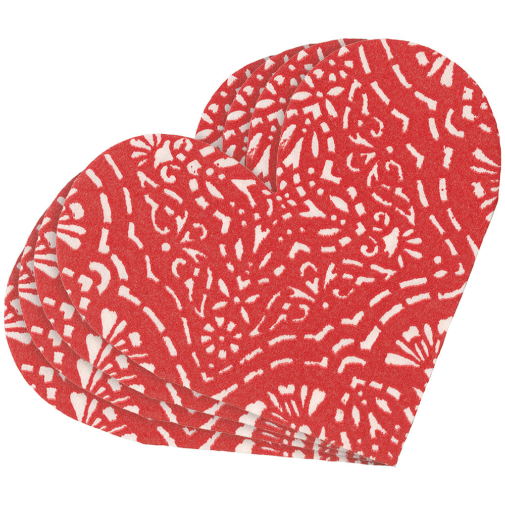 Annika Heart Die-Cut Paper Linen Luncheon Napkins in Red - 15 Per Package 17302LGDC