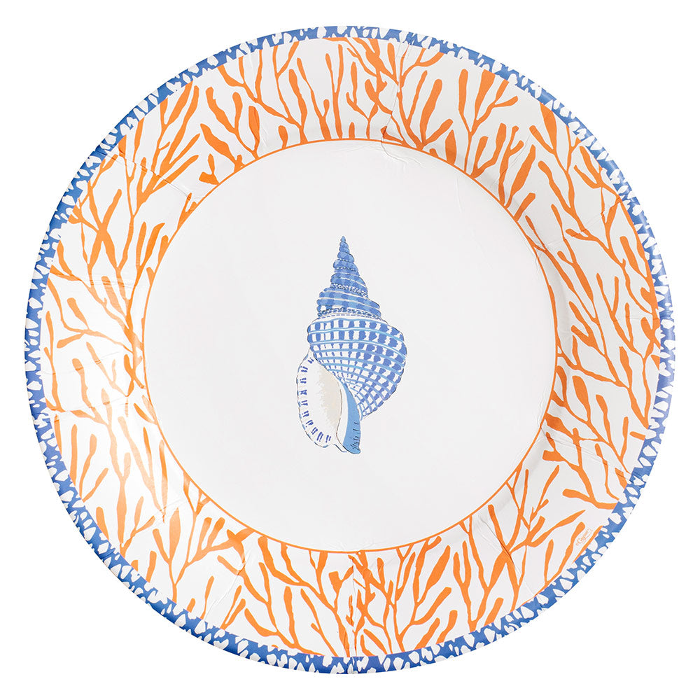 Shell Toile Dinner Plates in Coral & Blue - 8 Per Package