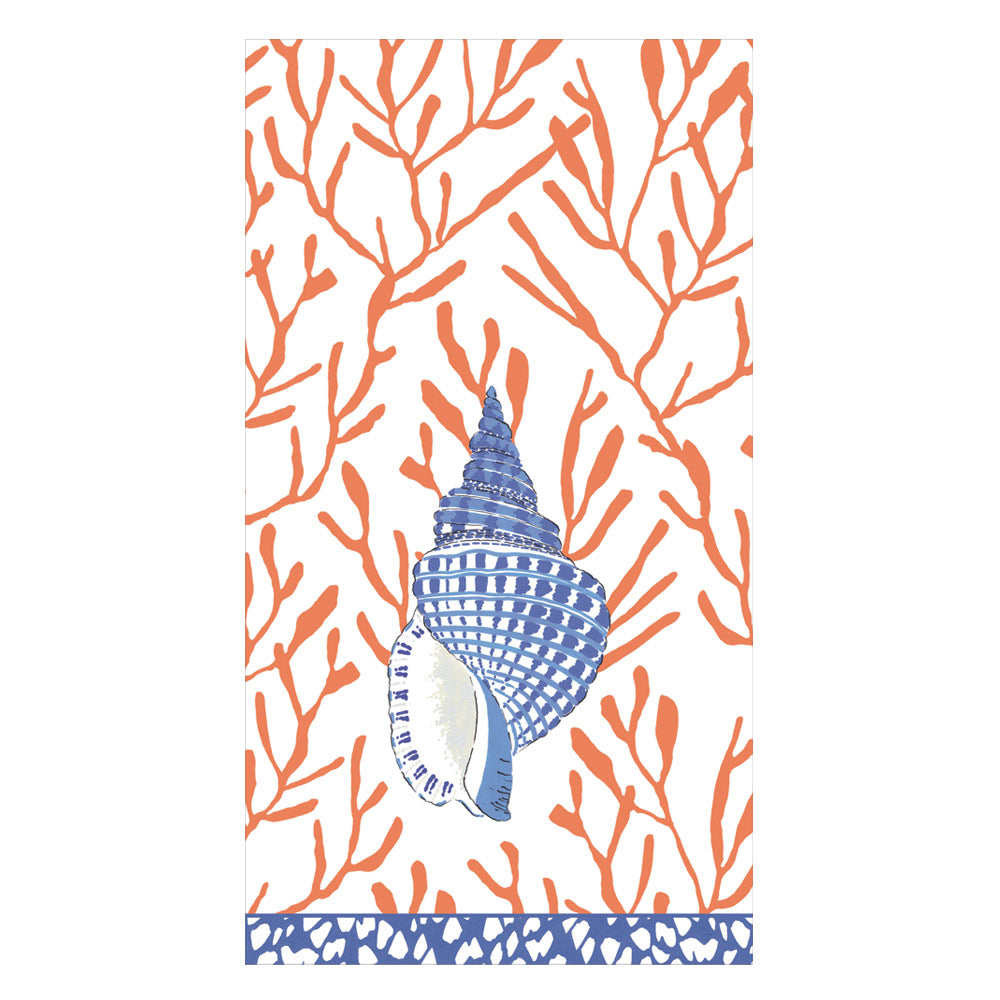 Shell Toile Guest Towel Napkins in Coral & Blue - 15 Per Package
