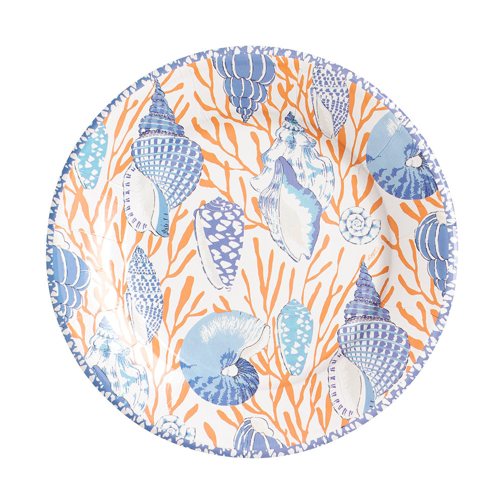 Shell Toile Salad & Dessert Plates in Coral & Blue - 8 Per Package