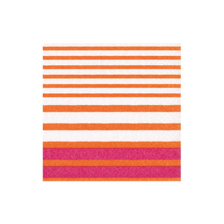 Breton Stripe Boxed Cocktail Napkins in Coral & Fuchsia - 40 Per Box