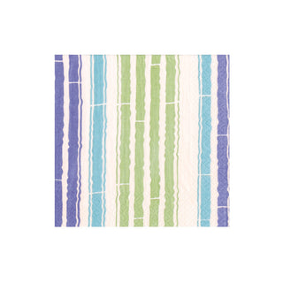 Bamboo Stripe Boxed Cocktail Napkins in Blue & Green - 40 Per Box