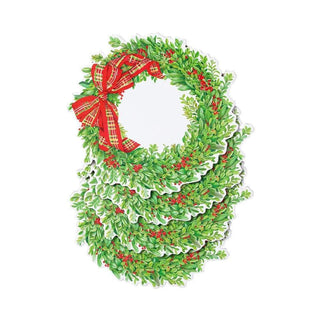 Caspari Boxwood and Berries Wreath Die-Cut Coasters - 4 Per Package 3056CC
