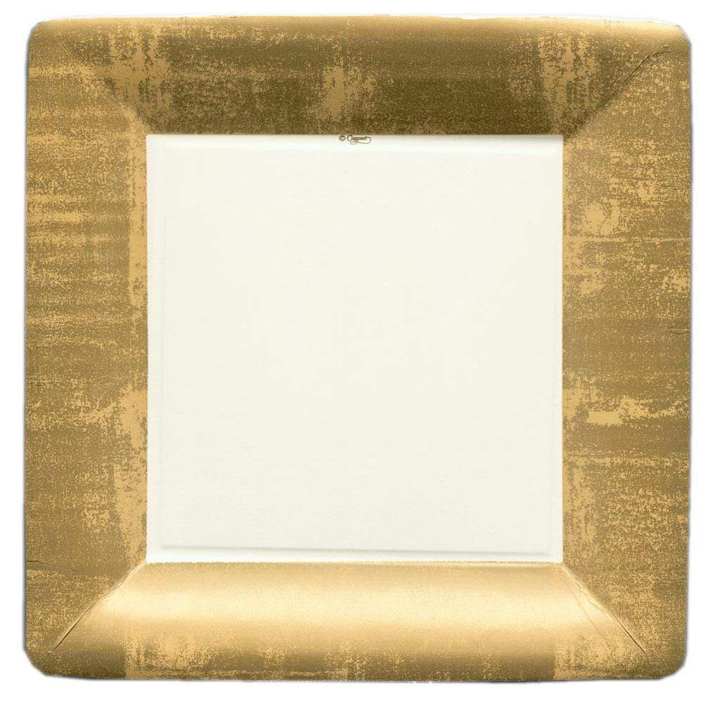 Caspari Gold Leaf Square Paper Dinner Plates in Ivory - 8 Per Package 5811DP