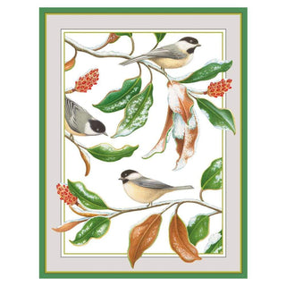 Caspari Chickadee and Magnolia Large Boxed Christmas Cards - 16 Cards & 16 Envelopes 88311