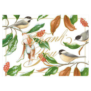 Caspari Chickadee and Magnolia Thank You Notes in Foil - 8 Note Cards & 8 Envelopes 88615.44