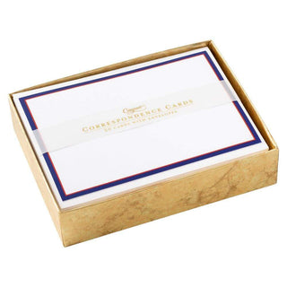 Caspari Classic Two-Tone Border Blank Correspondence Cards in Navy & Red - 20 Cards & 20 Envelopes 90654CCU