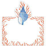 Shell Toile Place Cards in Coral & Blue- 8 Per Package