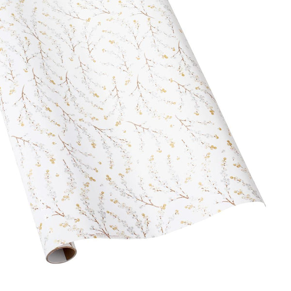 Berry Branches Gift Wrapping Paper in White & Silver - 30 x 8' Roll