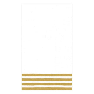 Caspari Border Stripe Paper Linen Guest Towel Napkins in Gold & White - 12 Per Package 9581GG
