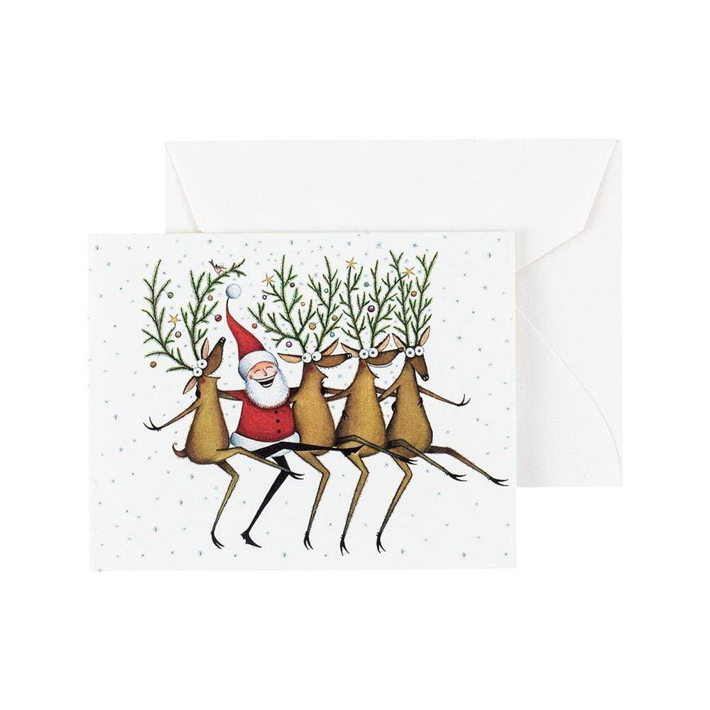 Caspari Santa's Kickettes Gift Enclosure Cards in Gold - 4 Mini Cards & 4 Envelopes 9685ENC