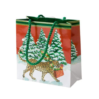 Caspari Christmas Leopards Small Square Gift Bag - 1 Each 9745B1.5