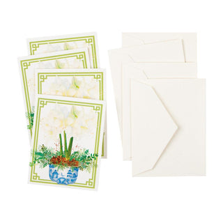 Caspari Potted Amaryllis Gift Enclosure Cards in Gold Foil - 4 Mini Cards & 4 Envelopes 9755ENC