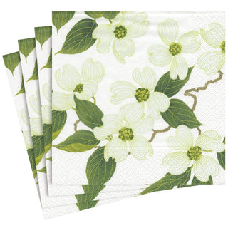 Caspari White Blossom Paper Dinner Napkins - 20 Per Package 9780D