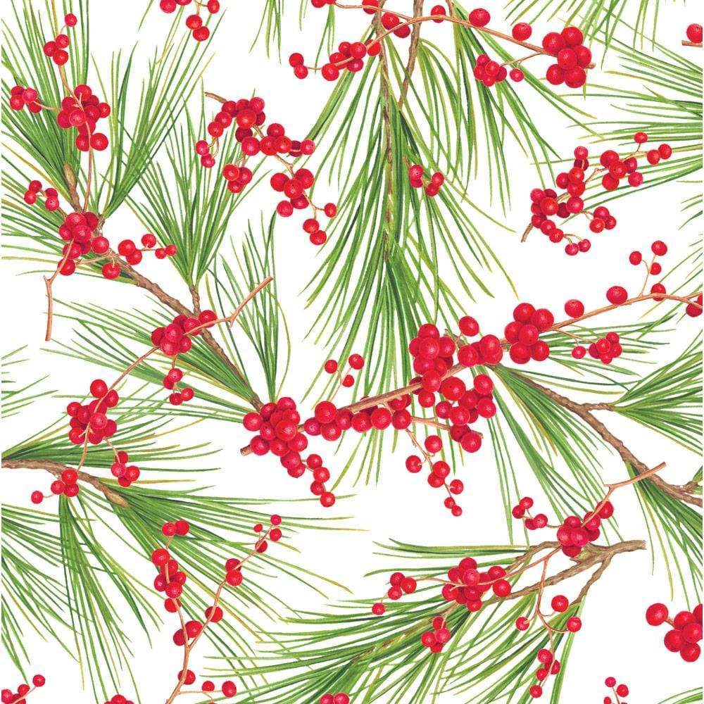 Caspari Berries and Pine Gift Wrapping Paper in White - 30" x 8' Roll 9783RC
