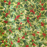 Caspari Holly and Mistletoe Gift Wrapping Paper on Gold Foil - 30" x 8' Roll 97910RC