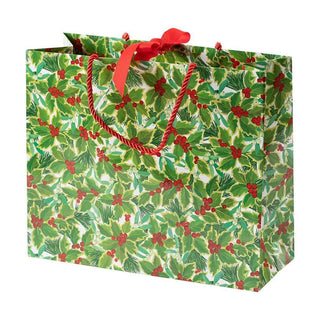 Caspari Holly and Mistletoe Large Gift Bag in White - 1 Each 9791B3