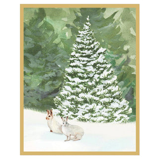 Snow Hares Mini Christmas Cards in Cello Pack - 5 Cards & 5 Envelopes