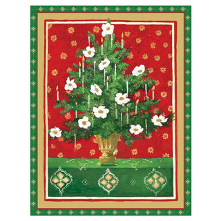 Tree with Flowers and Lights Blank Christmas Cards in Cello Pack - 5 Cards & 5 Envelopes
