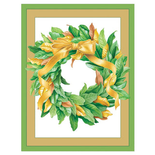 Magnolia Leaf Wreath Christmas Cards in Cello Pack - 5 Cards & 5 Envelopes