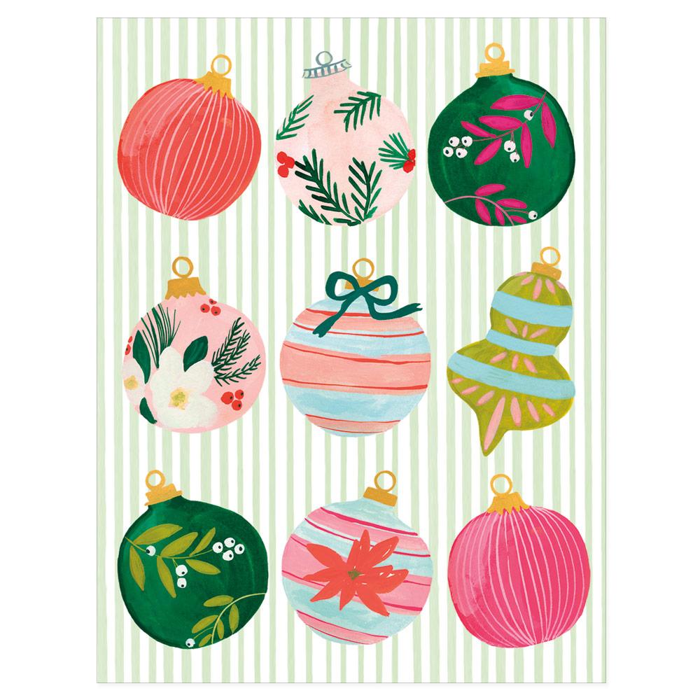Painted Ornaments Christmas Cards in Cello Pack - 5 Cards & 5 Envelopes