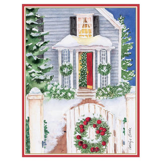 Open Gate and Wreath Blank Christmas Cards in Cello Pack - 5 Cards & 5 Envelopes