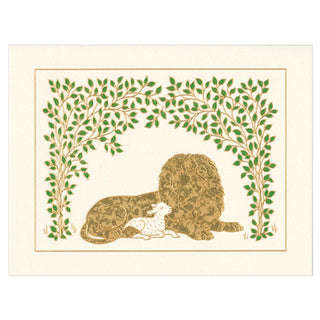 Lion And Lamb Embossed Boxed Christmas Cards - 10 Cards & 10 Envelopes