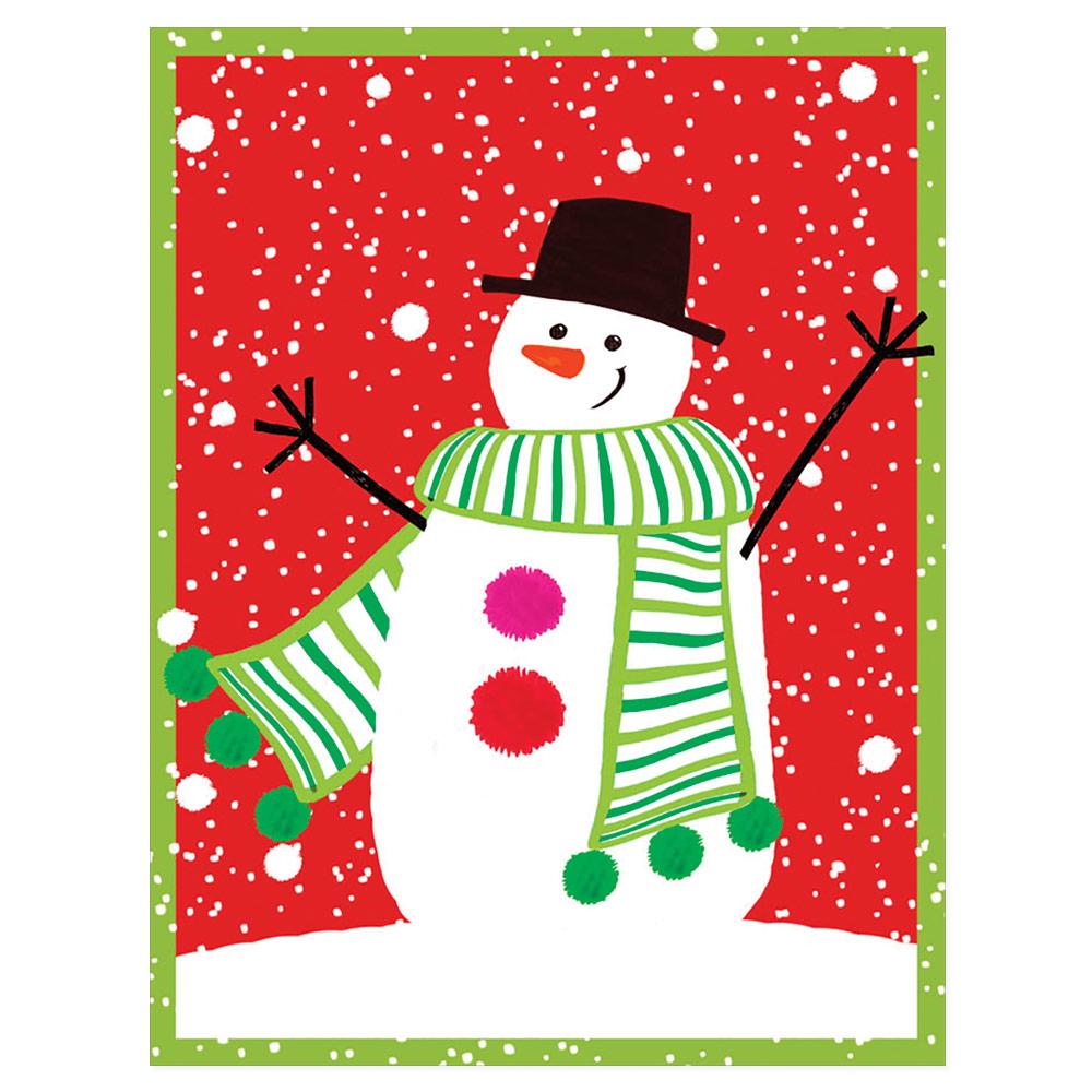 Snowman in Green Scarf Blank Christmas Cards in Cello Pack - 5 Cards & 5 Envelopes