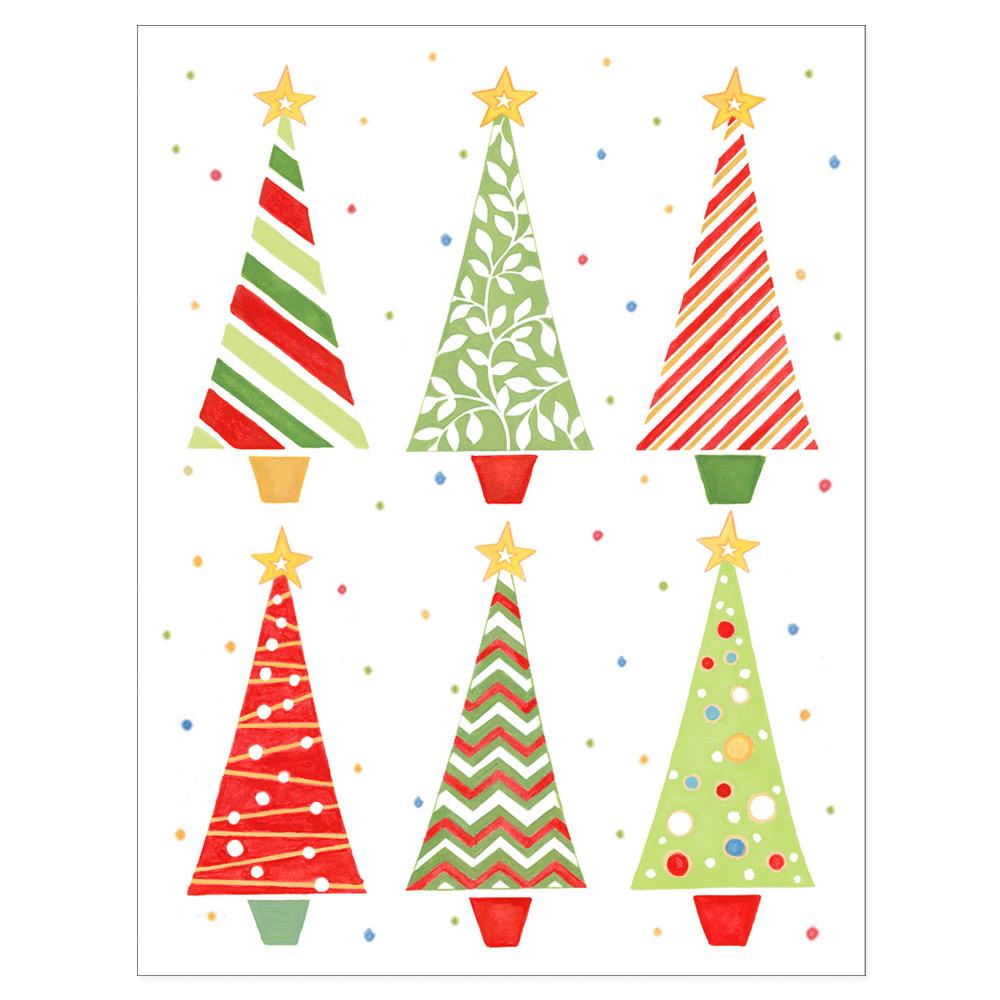 Festive Trees Embossed Blank Boxed Christmas Cards - 10 Cards & 10 Envelopes
