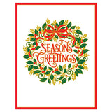 Season's Greetings Wreath Large Embossed Blank Boxed Christmas Cards - 10 Cards & 10 Envelopes