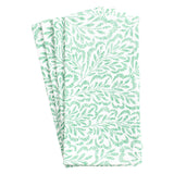 Block Print Leaves Cotton Dinner Napkins in Green & White