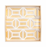 Garden Gate Lacquer Square Tray in White & Gold - 1 Each