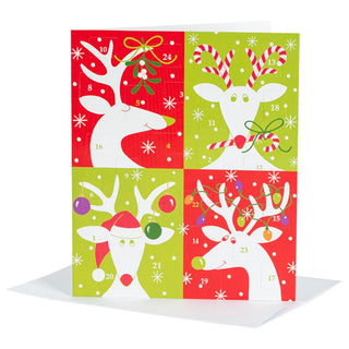 Caspari Reindeer Advent Calendar Greeting Card - 1 Card & 1 Envelope ADV227C