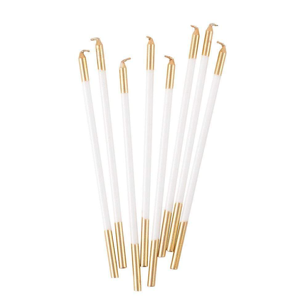 Caspari Slim Birthday Candles in White & Gold - 16 Candles Per Package CA1102