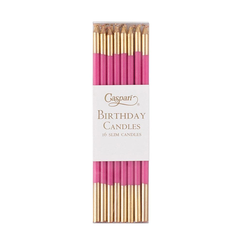 Caspari Slim Birthday Candles in Fuchsia & Gold - 16 Candles Per Package CA1110