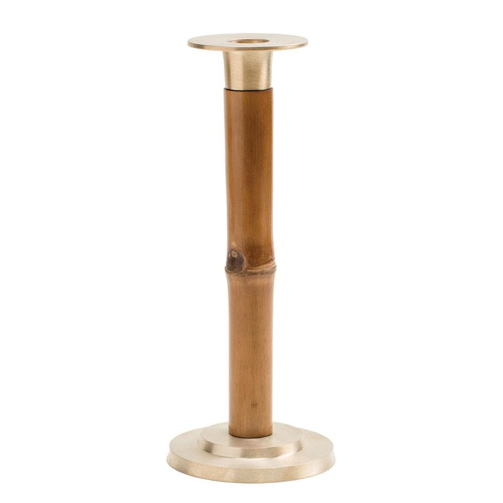 Large Bamboo Candlestick in Light Brown - 1 Each