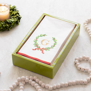 Caspari Christmas Laurel Wreath Single Initial Paper Guest Towel Napkins - 15 Per Package